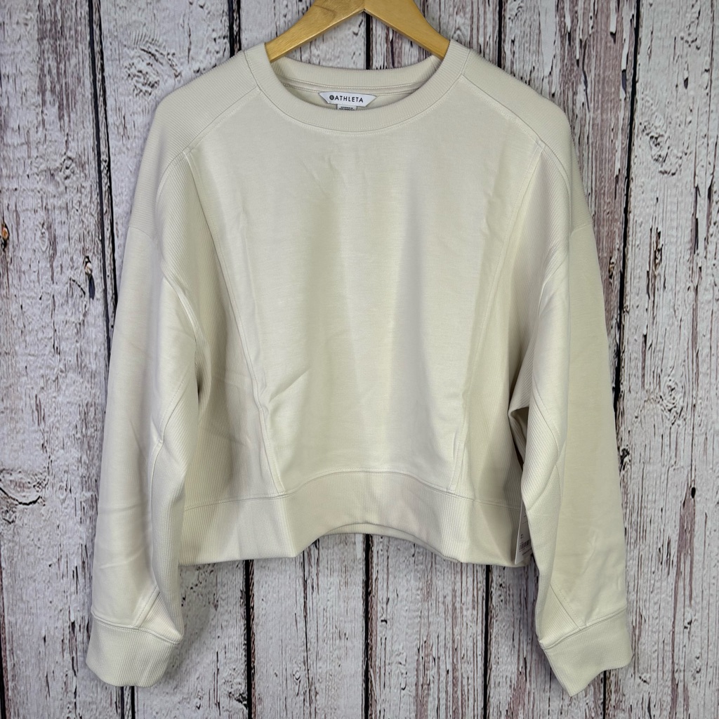 Nwt Athleta Size Large Seasoft Rib Crewneck Sweatshirt Bone (Ivory) Suede-Soft!